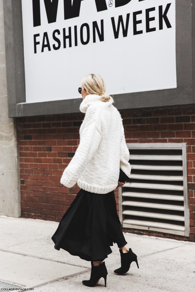 New_York_Fashion_Week-Fall_Winter_2015-Street_Style-NYFW-Skirt_And_Trousers-Oversize_Sweater-Turtle_Neck-Black_And_White_Outfit-1-790x1185